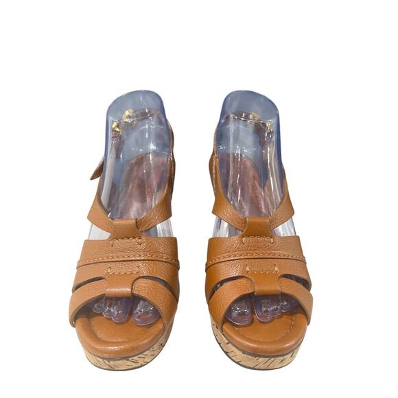 Chloe Brown Wedge Sandals with Cork Heel Renna Calf Leather CH16066 Sz 39 - Picture 2 of 8